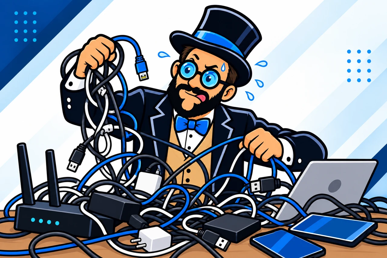 The Tech Tamer tangled in cables and devices—let’s tackle that tech headache together