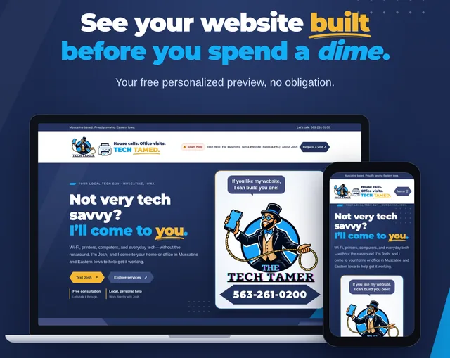 The Get a Website page: See your website built before you spend a dime